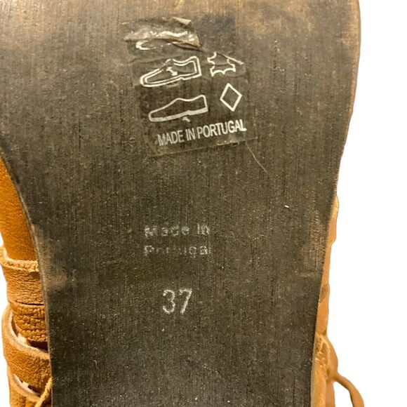 Free People Carrera Tan Strappy Brown Suede Woven Distressed Boots Size 37 6.5 - Picture 9 of 9